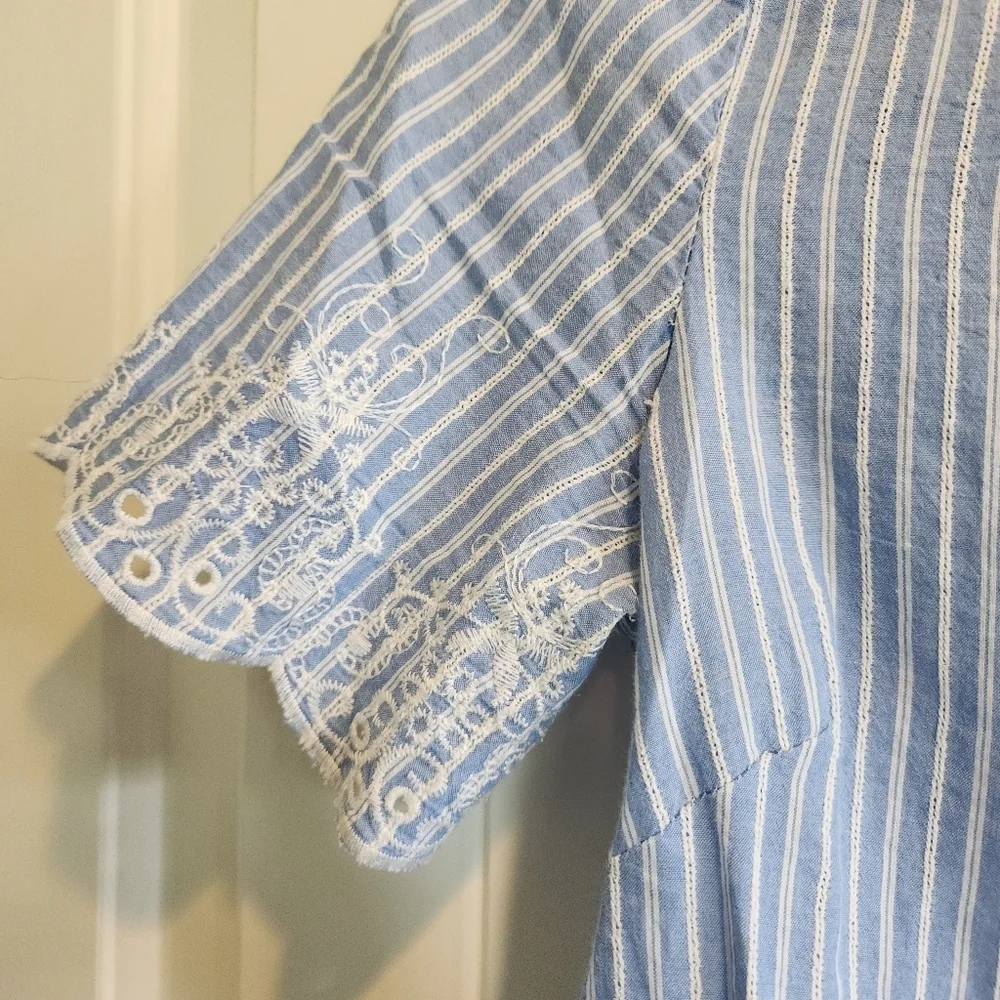 Blue and White Striped Blouse with Lace Hem From Revolve - Picture 5 of 8